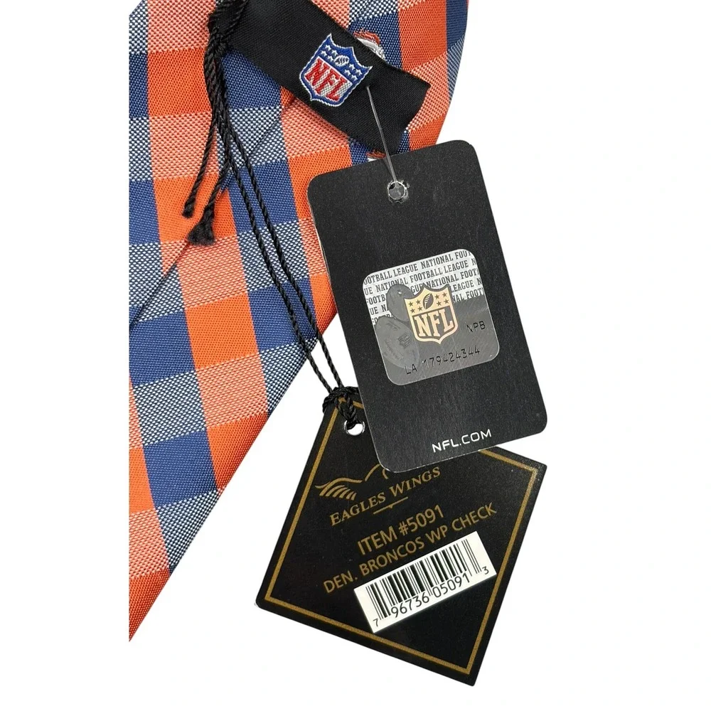 Denver Broncos NFL Mens Necktie‎ Orange Blue Gingham Eagles Wings Football NWT